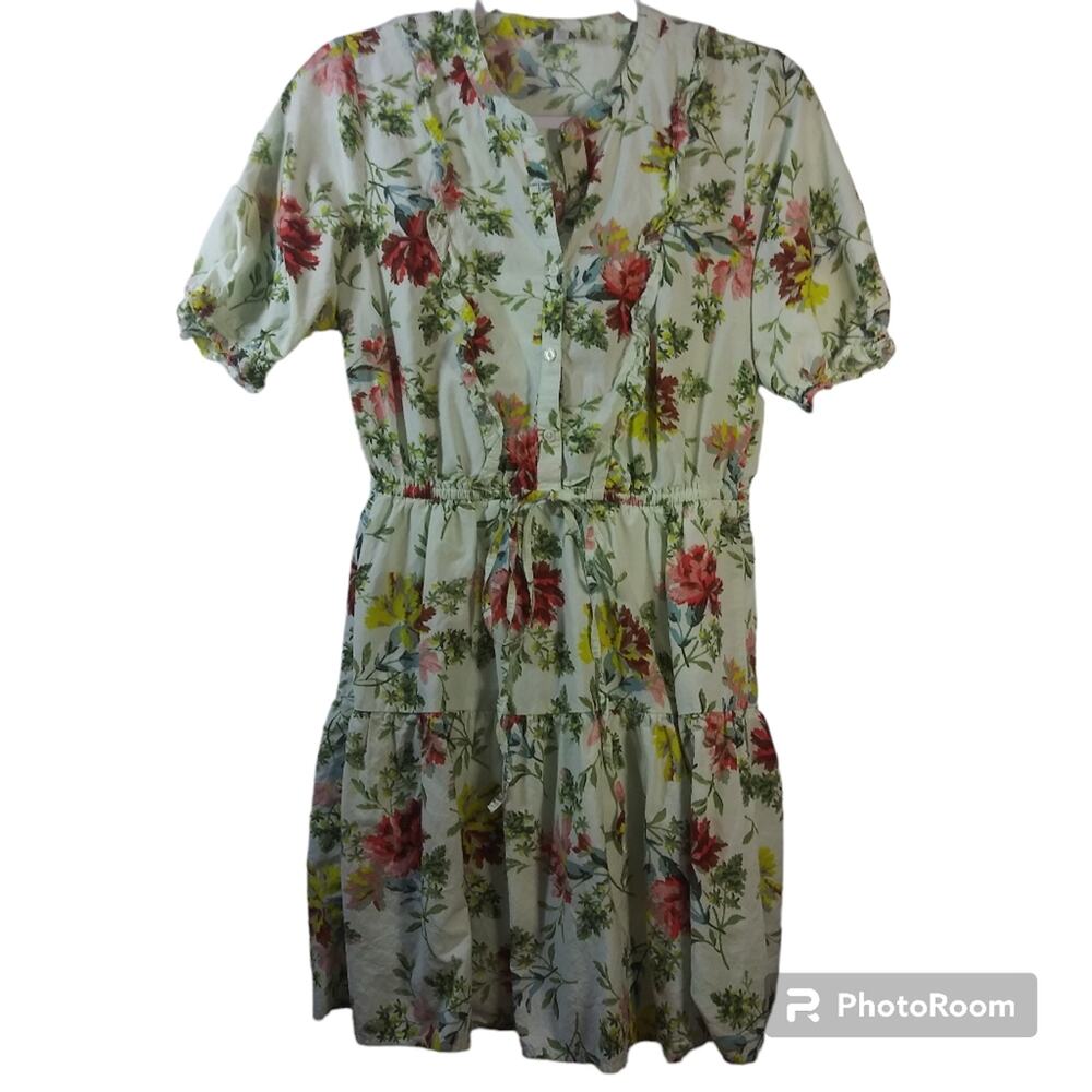 Lucky Brand Light Green Floral Print Short Sleeve Dress Cottage Size Small